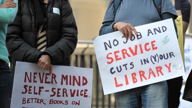 About 60 students, library and academic staff protested against the cuts.