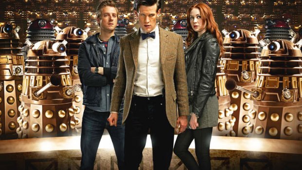 Franchises such as Doctor Who have used novels and audio dramas to build an ''expanded universe'': the most recent Doctor (Matt Smith) in Asylum of the Daleks.
