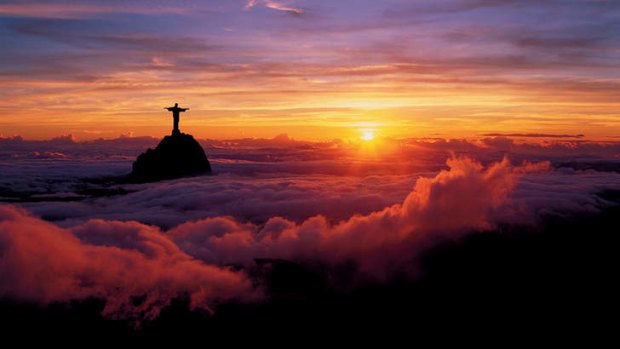 Rio de Janeiro panorama with the Corcovado poking above the clouds.