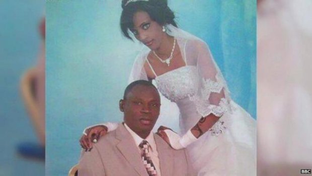 In better times: Meriam Yehya Ibrahim on her wedding day with husband Daniel Wani.