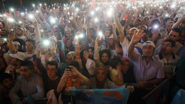 Supporters of Recep Tayyip Erdogan during the celebrations of his victory in the presidential election.