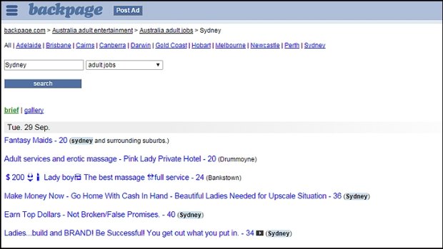 The Backpage.com.au website