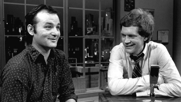 David Letterman and Bill Murray appear at the taping of the debut of <i>Late Night with David Letterman</i> in New York in 1982.