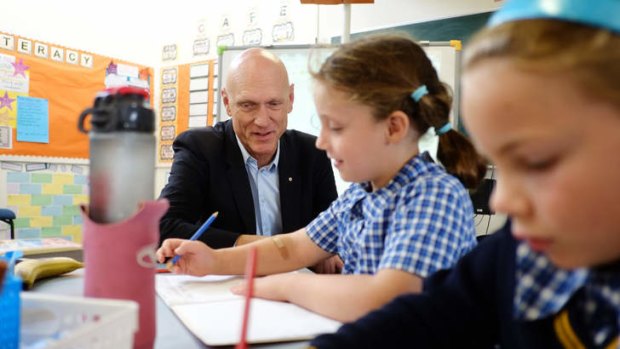 Federal Education Minister Peter Garrett visits a school to spruik the Gillard government's Gonski reforms.