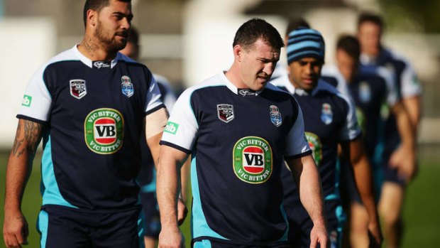 Wary: Paul Gallen, centre, said all Blues players were aware that fighting could end their chances of winning the Origin series.