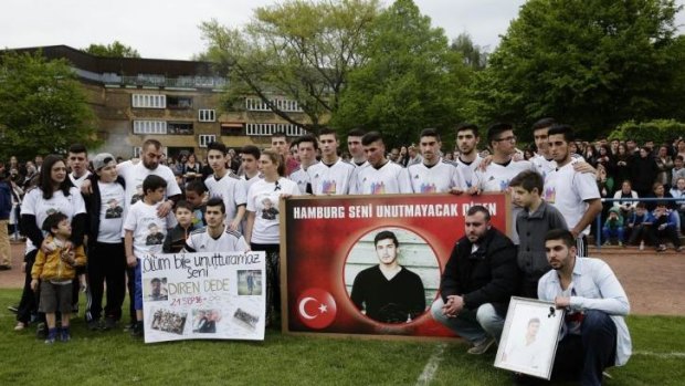Teammates, friends and relatives gather to remember Diren Dede at his football club SC Teutonia 1910 in Hamburg, Germany. 