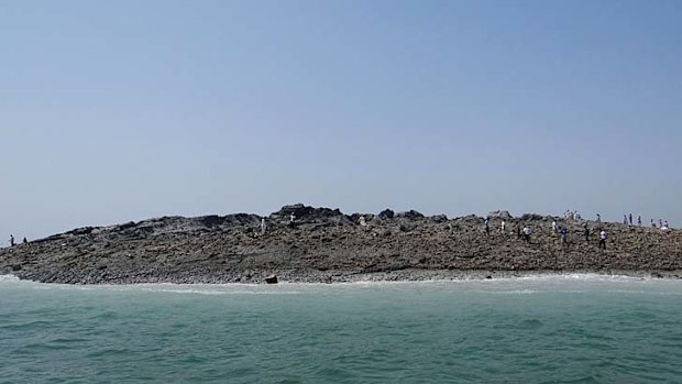 The new small island off the Gwadar coast caused by the earthquake.