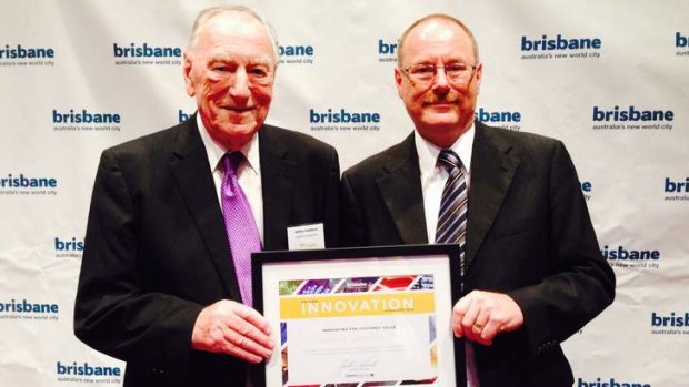 Arthur Goddard, 93, with son Chris, were honoured at Brisbane's Innovation Scorecard lunch. Their Geebung-based manufacturing business, Vehicle Components, was one of 12 businesses recognised.