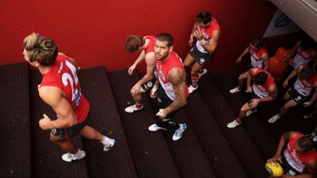 You looking at me?: Sydney’s Lance Franklin is ready to take on Geelong for the first time as a Swan.