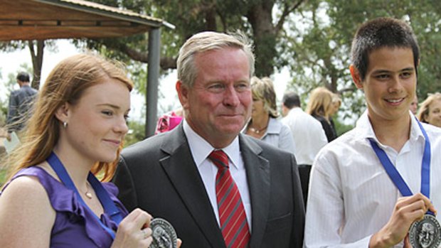 Beazley Medal winners, Jaclyn East and Michael Taran receiving their awards alongside Premier Colin Barnett.