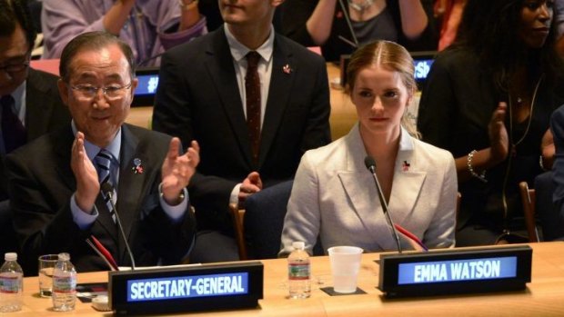 Feminist appeals to men: Emma Watson delivers a speech to the UN. 