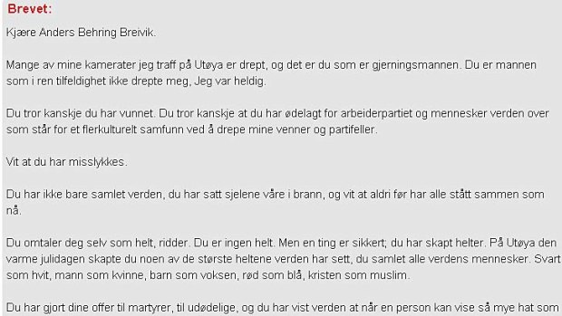 Open letter ... Ivar Benjamin Oesteboe has written to Anders Behring Breivik.