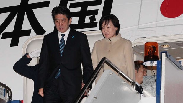 Japanese Prime Minister Shinzo Abe and his wife Akie Abe arrive in Australia.