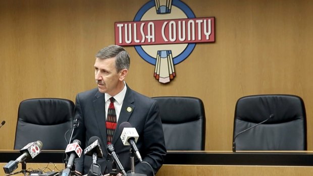 Tulsa District Attorney Steve Kunzweiler addresses the media during a news conference.