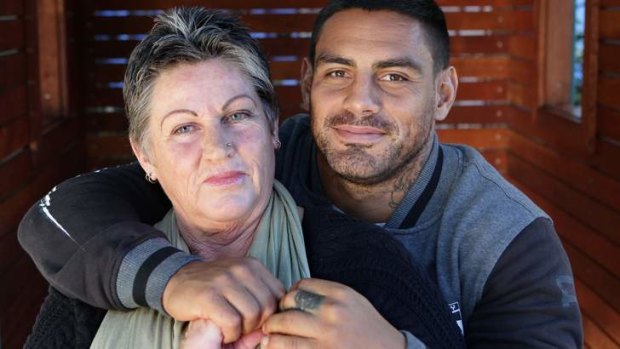Mummy's boy: Parramatta co-captain Reni Maitua and his mother, Lyn, who was also manager of his junior team.