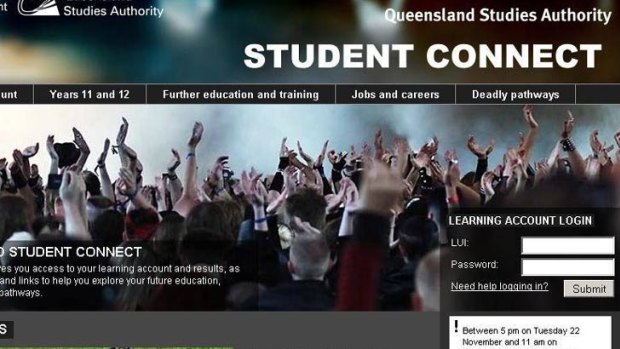 The Queensland Studies Authority message posted on the Student Connect website last week.