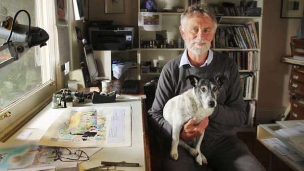 Bob Graham in his studio with his little mate Maggie.