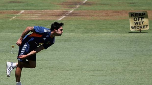Hard ask ... Mitchell Johnson practises at the WACA Ground before his return in the third Test, which starts tomorrow