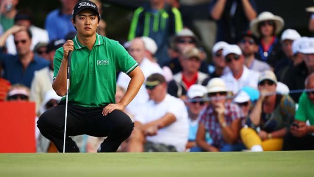 Set to go: Jin Jeong lines up a putt on the play-off hole.