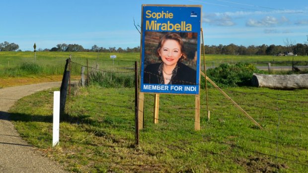 Hard to find: The only sign of Sophie Mirabella today.