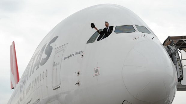 Qantas captain Richard de Crespigny on board the Airbus A380 jet Nancy Bird-Walton before its flight back to Australia.