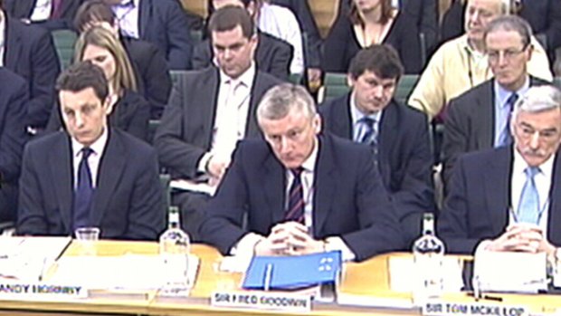 Please explain ... Fred Goodwin and other bank cheifs appear before a parliamentary committee in 2009.