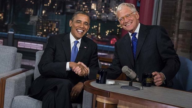 Good week ... US President Barack Obama with chat-show host David Letterman.