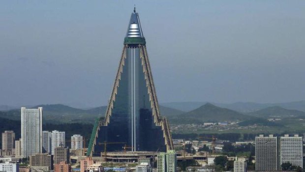 Ryugyong Hotel in Pyongyang. The towering North Korean hotel, Esquire magazine once dubbed as 'the worst building in the history of mankind'.