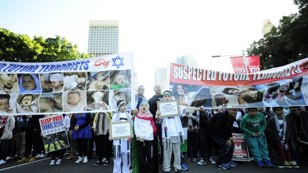 Conflict: Protesters march in support of Palestinians in Sydney.