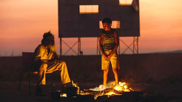 Walkabout: David Gulpilil (left) and Cameron Wallaby journey between old and new worlds in Catriona McKenzie's <i>Satellite Boy.</i>