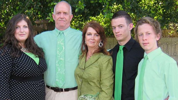 Family tribute in lime green ... from left to right, Amber, Melissa's older sister, Jay, Melissa's stepfather, Vickie, her mother, and Scott and Brad, Melissa's brothers.