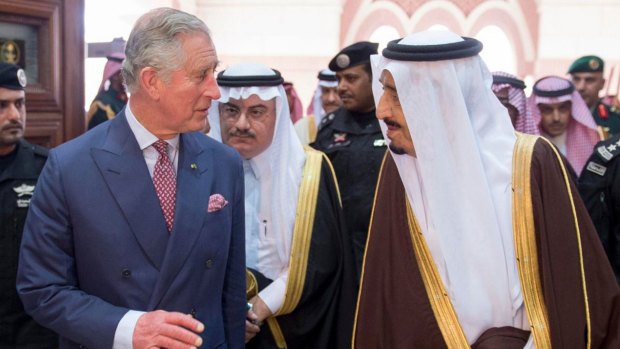 Prince Charles with Saudi King Salman in Riyadh on Tuesday.