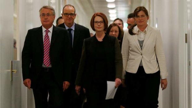 Julia Gillard arrives for the leadership ballot on Wednesday.