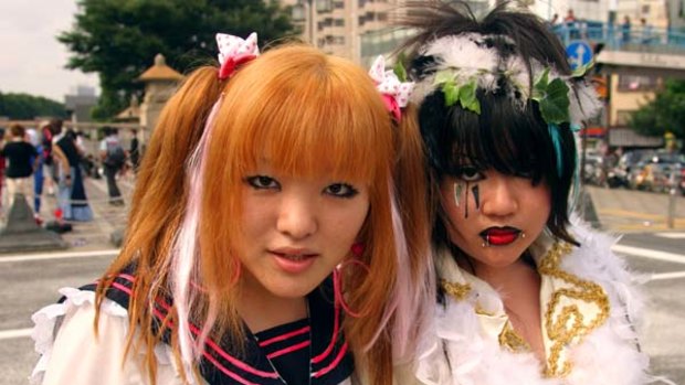 Theme-park reality ... cosplay girls at Harajuku.
