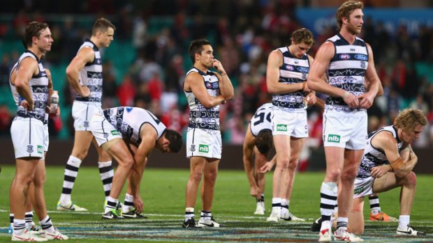The troughs: Geelong after their 110 point round 11 loss to Sydney.