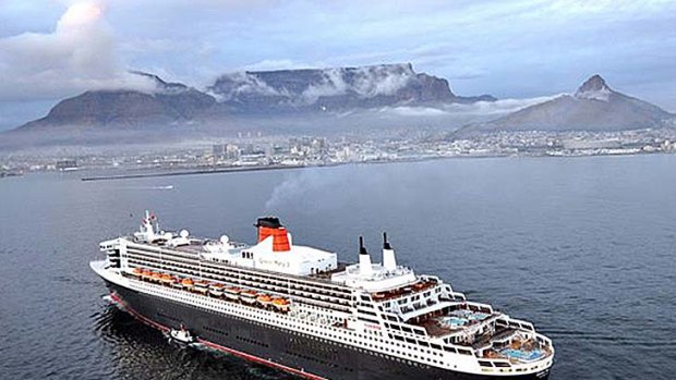 The massive Queen Mary 2, seen here at Capetown in South Africa, docked in Fremantle this morning.