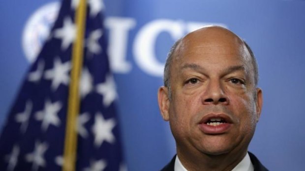 US Secretary of Homeland Security Jeh Johnson speaks during a joint news conference.