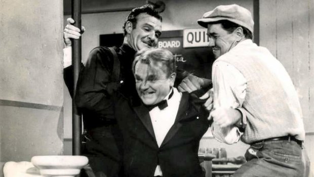 James Cagney (centre) counted 1950s Melbourne crooks Norm Bradshaw and Freddie Harrison among his fans.