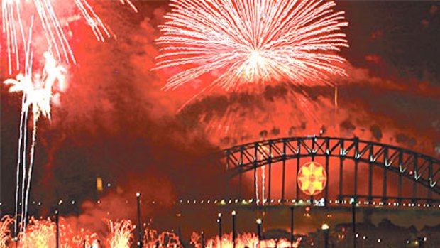 Fireworks light up the harbour.