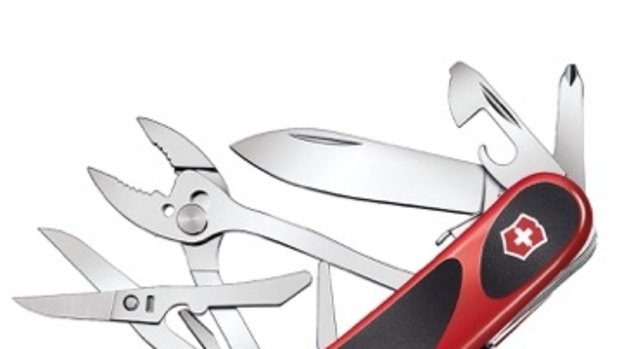 The Victorinox Delemont Evogrip has a can opener, screwdrivers, wire stripper, cutters and crimper, corkscrew and wrench.