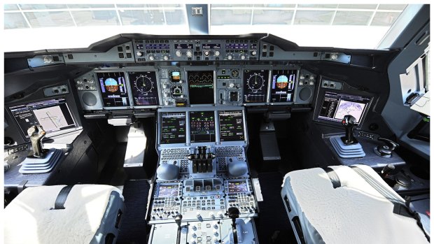 The highly sophisticated A380 flight deck.