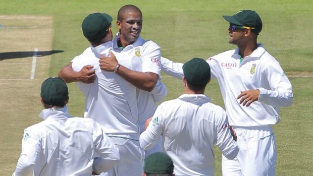Vernon Philander of the Proteas celebrates a wicket on day one of the Test against New Zealand.