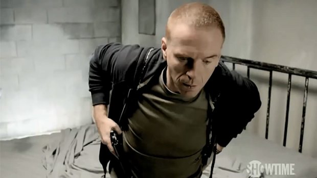 A clip from a teaser of the upcoming <i>Homeland 3</i> season, showing disgraced Sergeant Nicholas Brody with a shaved head.