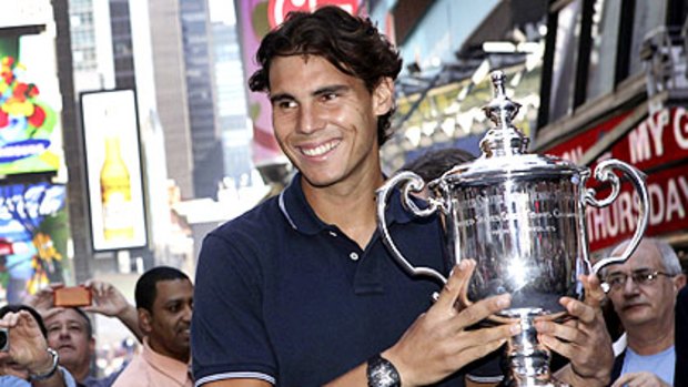 Rafael Nadal in Times Square after his US Open win.