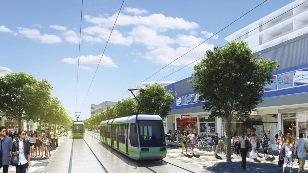 An artist's impression of the proposed light-rail line in Gungahlin.