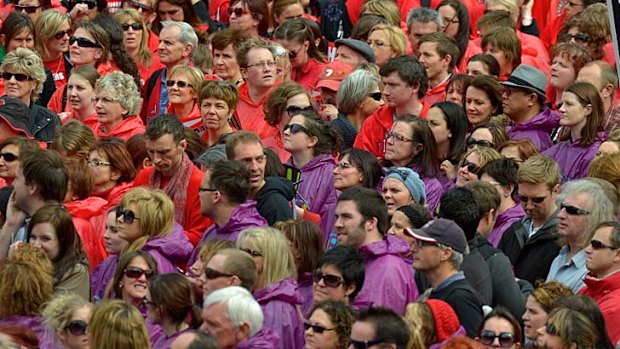 Victorian teachers striking on the steps of Parliament last year.