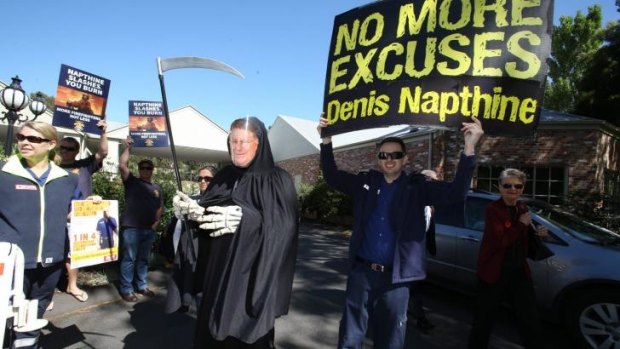Protesters outside the Coalition campaign launch at Ballarat Lodge.