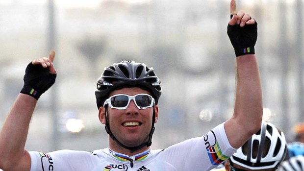 World champion Mark Cavendish wins his first race with Team Sky.