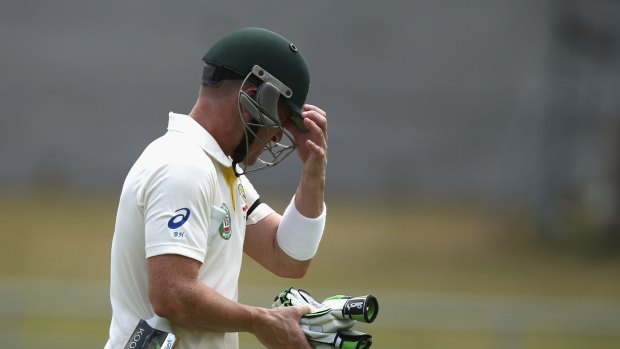 Brad Haddin of Australia looks dejected after being clean bowled by Devendra Bishoo of West Indies.