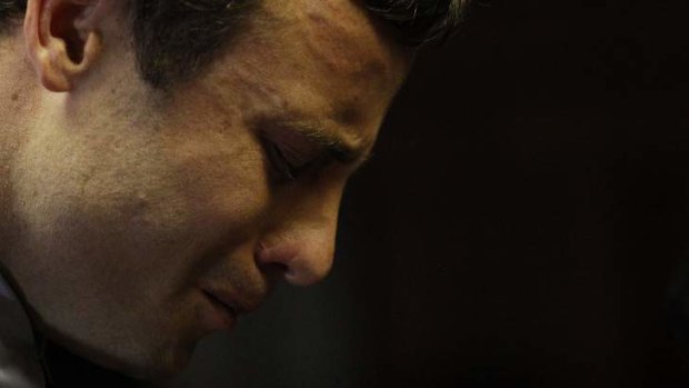 Emotional: Oscar Pistorius cries in court.